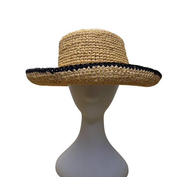 The Scala Collection Womens Natural Fiber Straw Hat Black Trim One Size - Picture 1 of 9